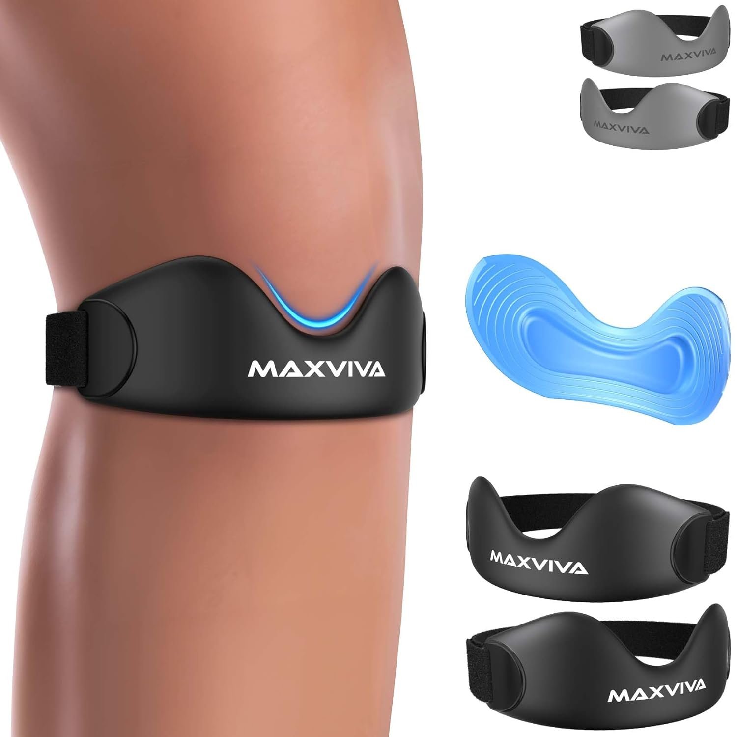 Patellar Tendon Support Strap 2 Pack, Knee Brace for Women & Men, Patella Band for Running Hiking Basketball Gym Fitness Tennis Badminton Cycling, Offers Relief from Meniscus Tear and Knee Pain. Black