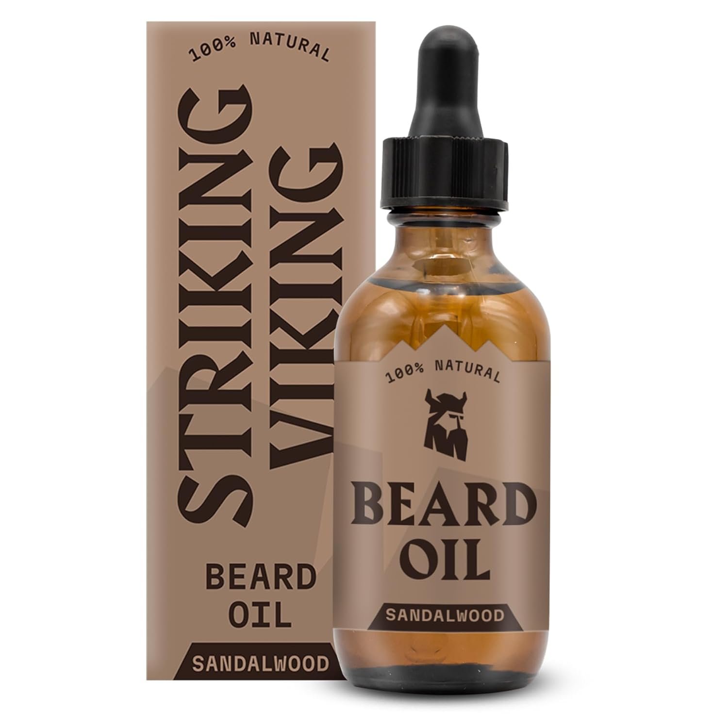 Striking Viking Sandalwood Beard Oil for Men – 2 Fl Oz, Sandalwood Scent – Natural Hydrating & Softening Beard Care with Argan, Jojoba, Almond & Tea Tree – Non-Greasy, Fast-Absorbing Formula