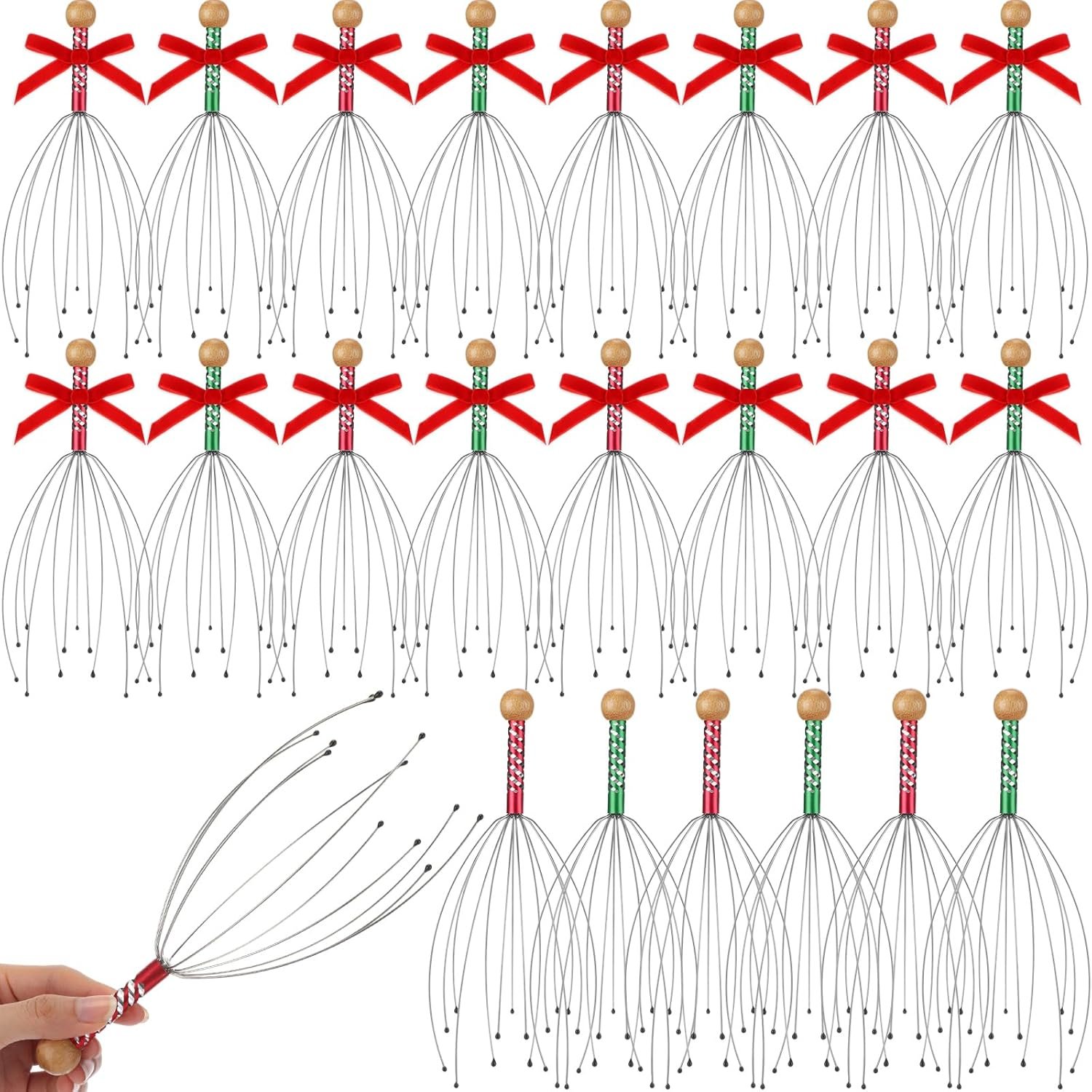 Blulu 48 Pcs Head Massager Scalp Massager Bulk Red Green Handheld Steel Wire Head Scratcher Christmas Stocking Stuffers for Body Home Office Spa Stress Relief Relaxation Women Men Gift