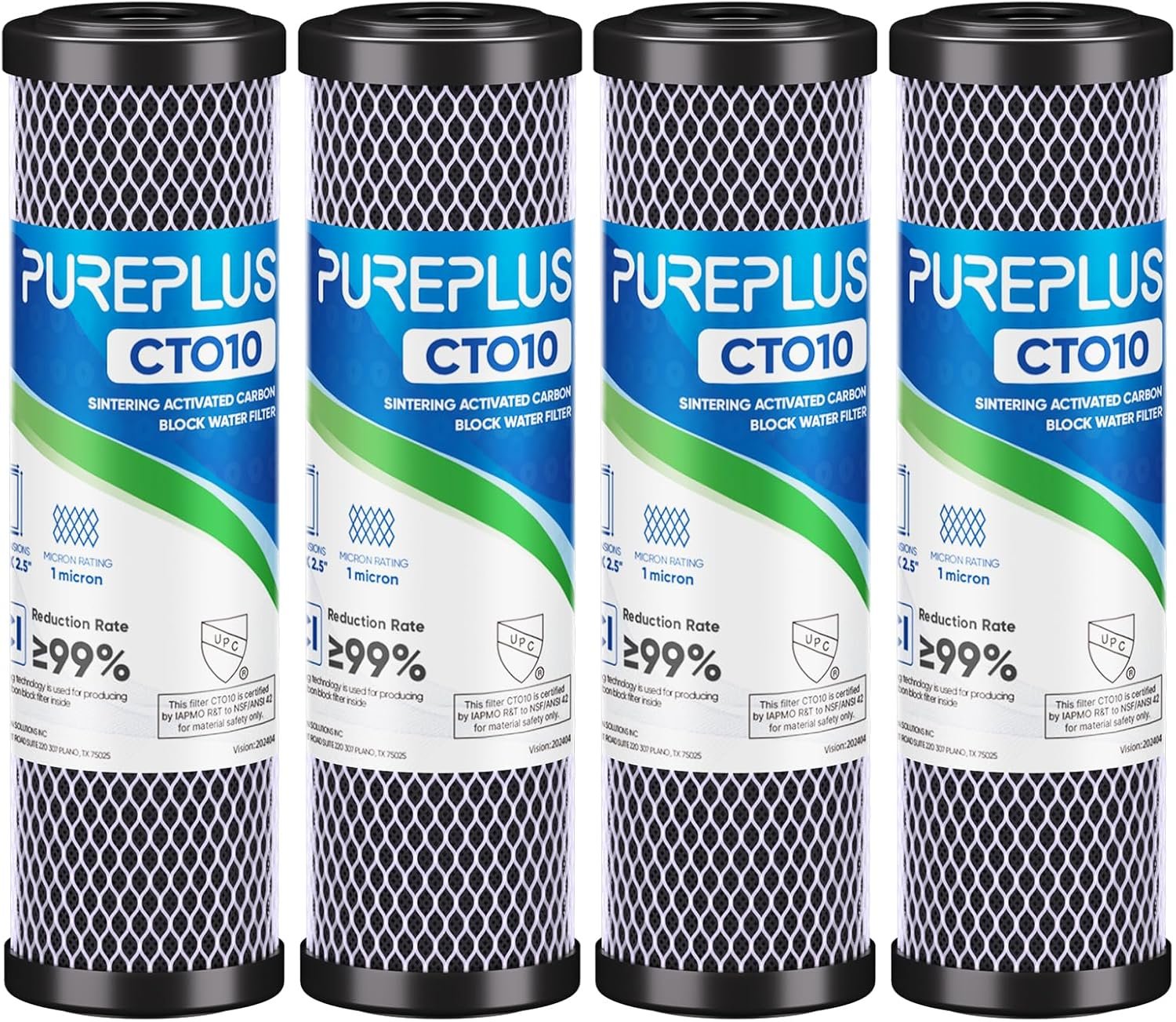 1 Micron 2.5″ x 10″ Whole House CTO Carbon Water Filter Cartridge Replacement for Under Sink Water Filter System, Dupont WFPFC8002, WFPFC9001, FXWTC, SCWH-5, WHEF-WHWC, WHCF-WHWC, AMZN-SCWH-5, 4Pack