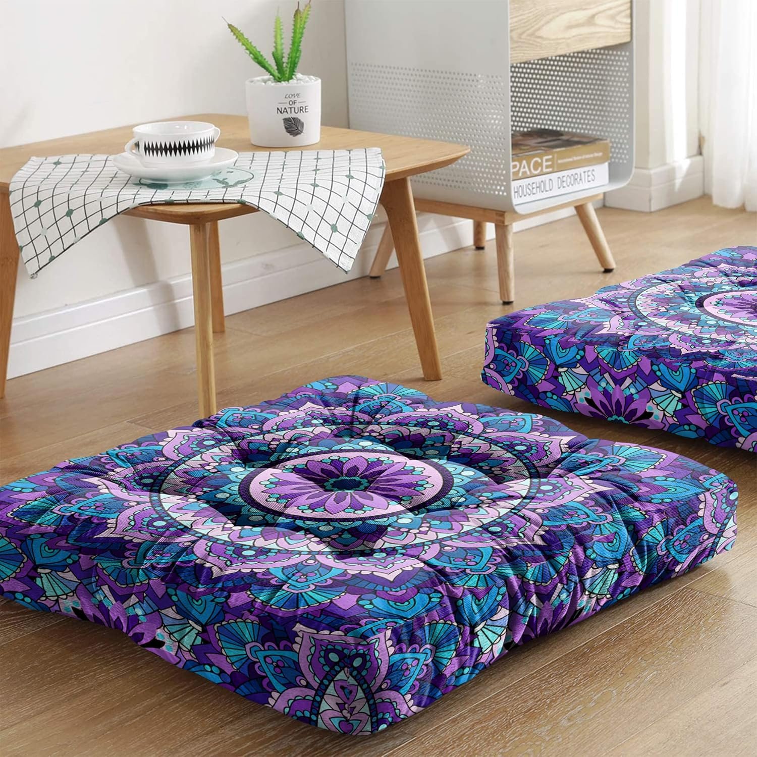 Mandala Meditation Cushion, Boho Meditation Mat, Meditation Pillows for Sitting on Floor, Cushions for Sitting in Home and Outdoor, Square Floor Pillows Cushion Seating for Yoga 22” X 22”