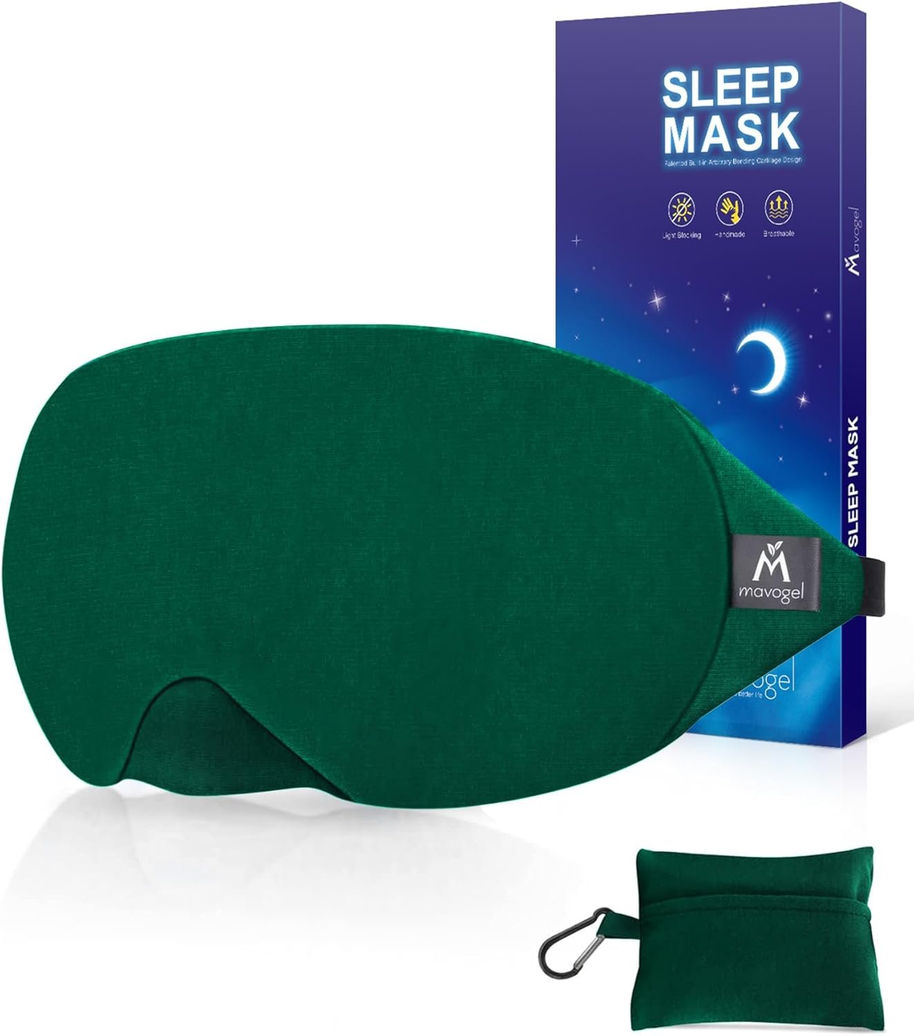 Mavogel Cotton Sleep Eye Mask – Breathable Light Blocking Sleep Mask, Soft Comfortable Night Eye Mask for Men Women, Eye Cover for Travel/Sleeping/Shift Work, Includes Travel Pouch (Green)