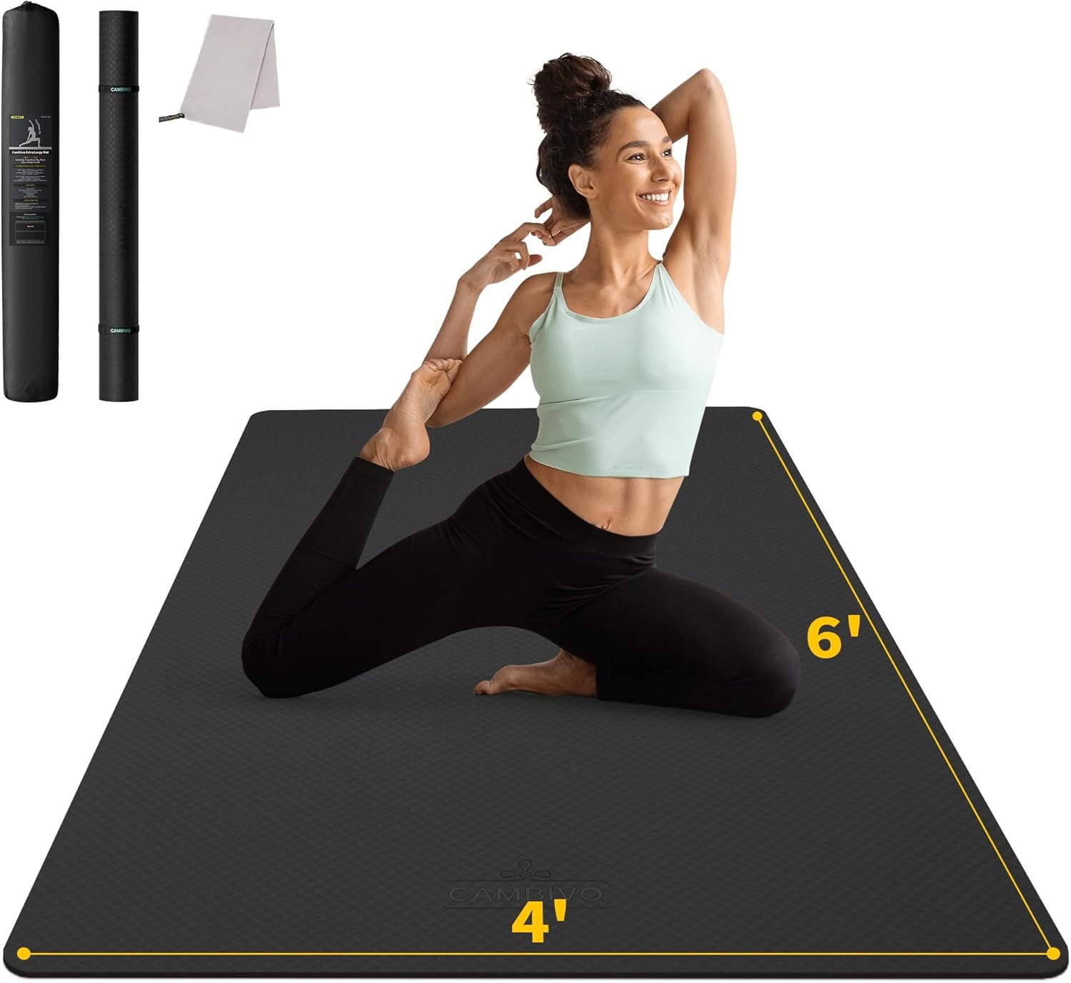 CAMBIVO Large Yoga Mat (6’x 4′), Extra Wide Workout Mat for Men and Women, 0.24”/0.32”/0.4”/0.48” Thick Exercise Fitness TPE Mat for Home Gym, Yoga, Pilates, Workout (Barefoot Exercise)