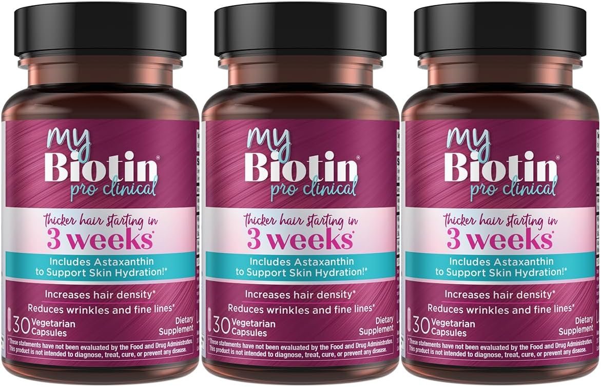 Purity Products MyBiotin ProClinical – Thicker Hair Starting in 3 Weeks & Fights Wrinkles – MB40X Patented Biotin Vitamin B7 Matrix w/Astaxanthin – 40X More Soluble vs Ordinary Biotin, 90 Veg Capsules