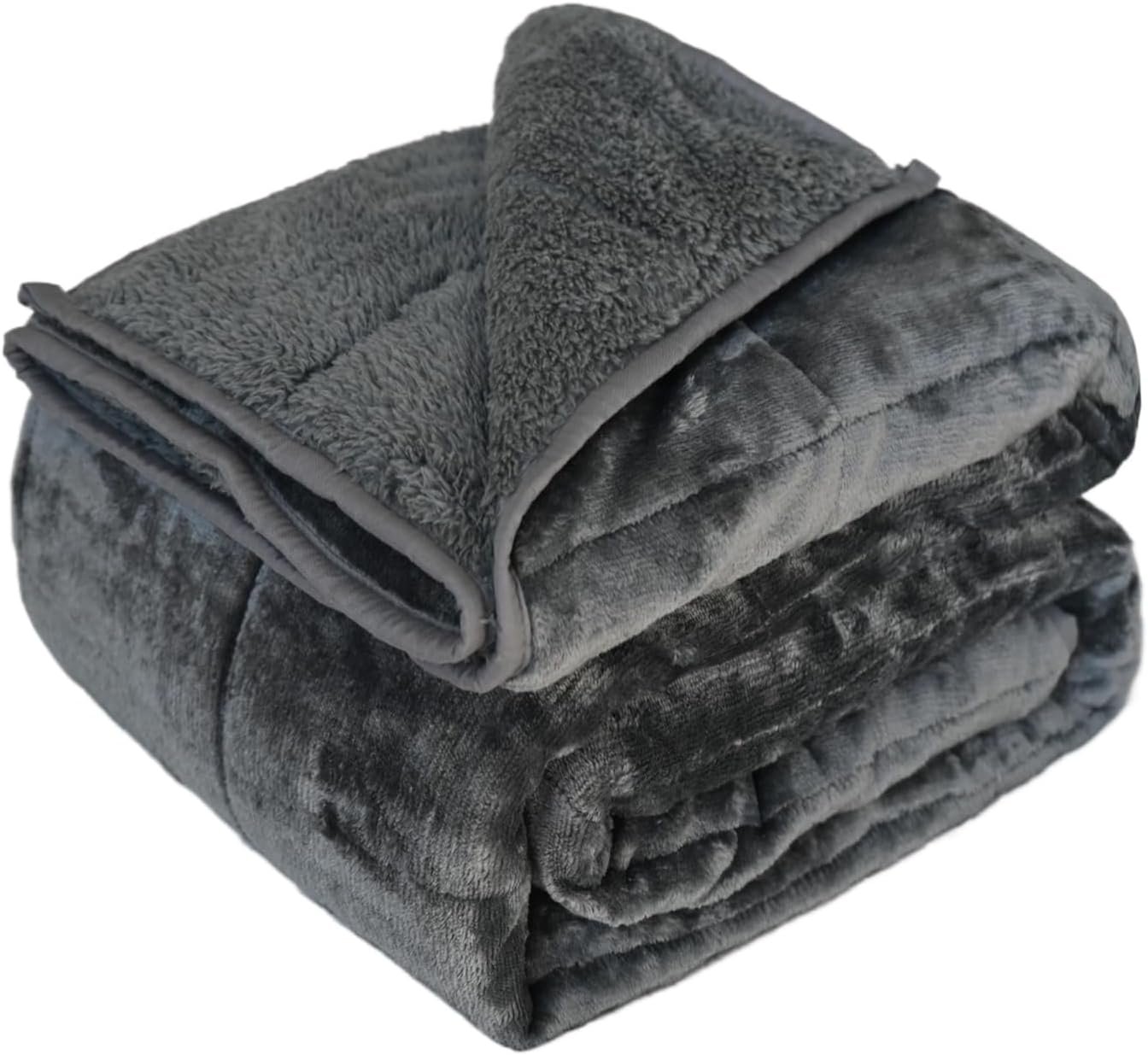 CZZZ Throw Sherpa Weighted Blanket 15 lbs – 60″x80″ for Adults, Fleece Fluffy Fuzzy Cozy Plush Washable Heavy Blanket, Super Soft Warm for Queen Full Size Bed in Winter
