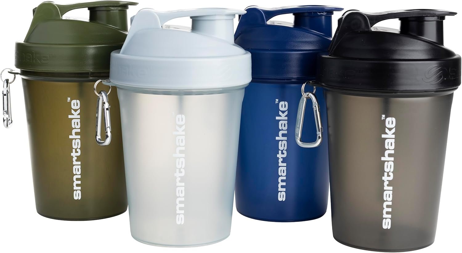 Smartshake Lite 4-Pack Protein Shaker Bottle 400 ml | 13.5 oz – Leakproof Screw-on Lid – BPA Free – Unisex – Mist Grey, Army Green, Black, Navy Blue | 4-Pack, Leakproof, Screw-on Lid, BPA Free, Unisex