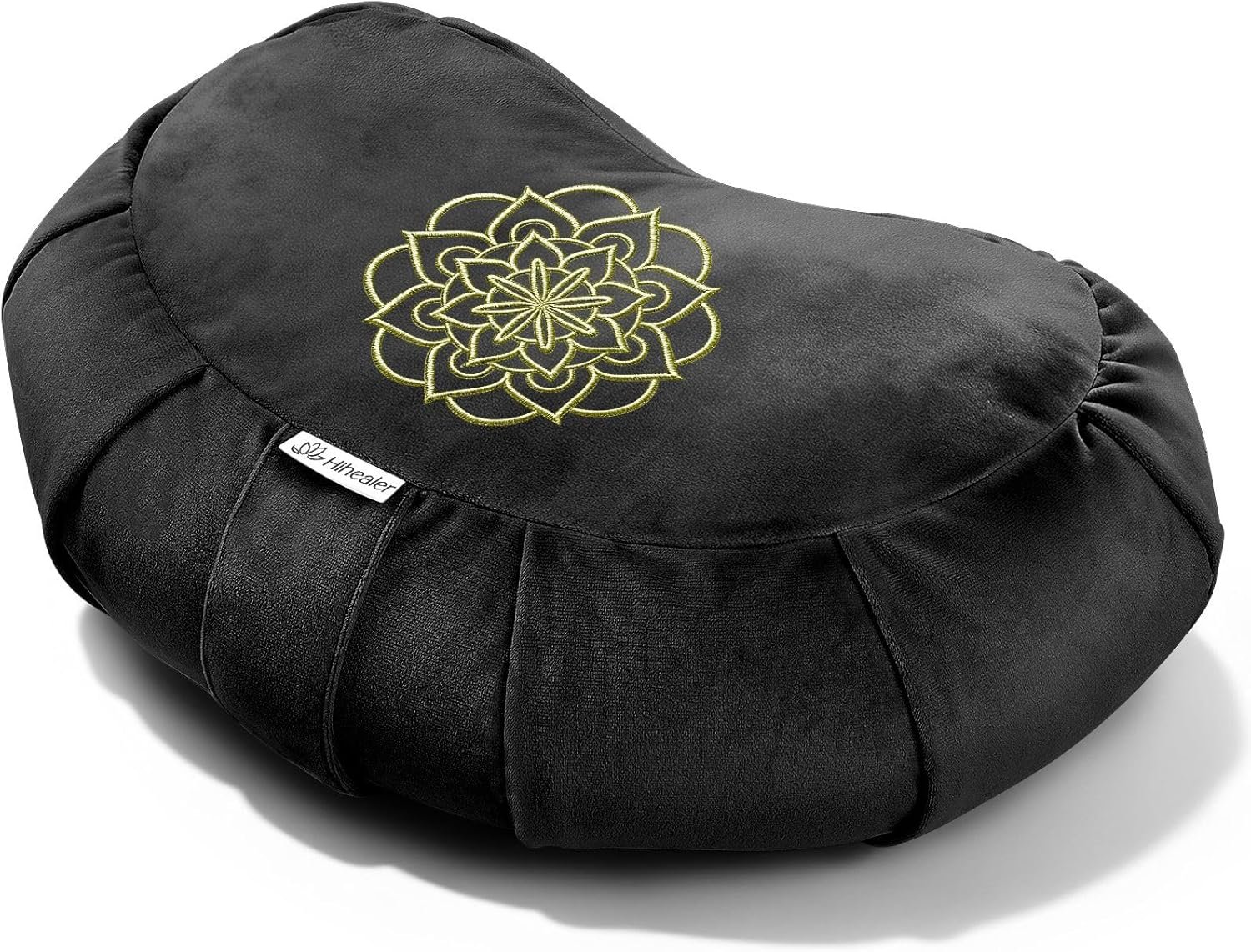 Hihealer Premium Meditation Cushion – Comfortable Floor Pillow for Adult Traditional Crescent Meditation Pillow Yoga Buckwheat Bolster (Black)