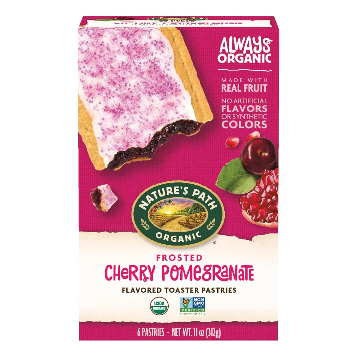Nature’s Path Organic Frosted Cherry Pomegranate Toaster Pastries, 11 oz (Pack of 1), Non-GMO