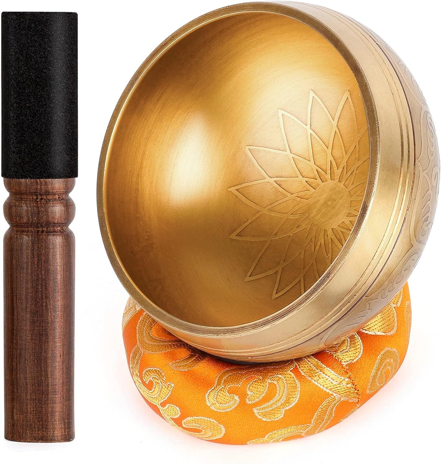 Relaehih Tibetan Singing Bowls Set-Hand-hammered in Nepal Sound Bowl for Meditation, Yoga, Chakra, Meditation Accessories, Stress Relief Tool and Unique Gifts for Women, Men (Yellow, 4 inch)
